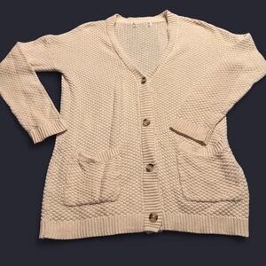 Cream/white Textured Women's cardigan with pockets